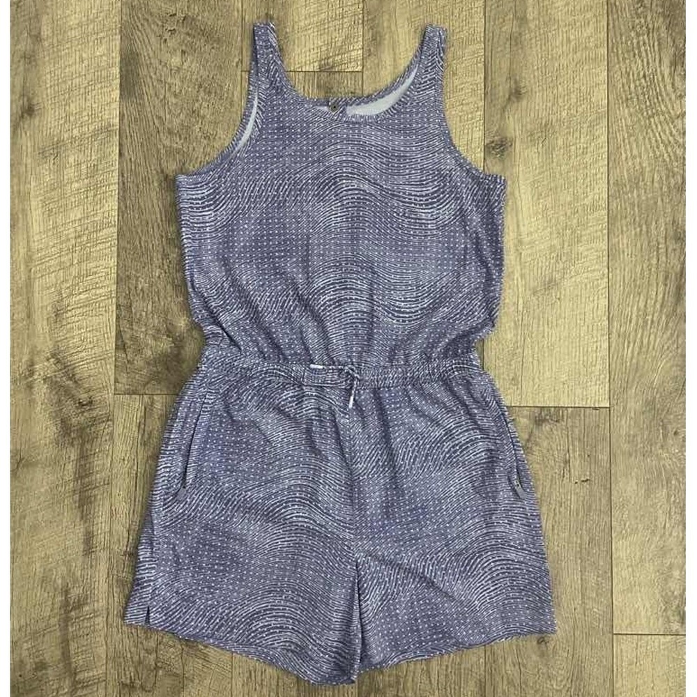 Athleta Girl Romper Purple White Wave Print Sleeveless Pockets XXL 16